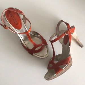 Blood orange t-strap heels